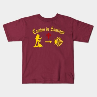 Camino de Santiago de Compostela male pilgrim with Yellow Arrow Scallop Shell Red Cross Kids T-Shirt